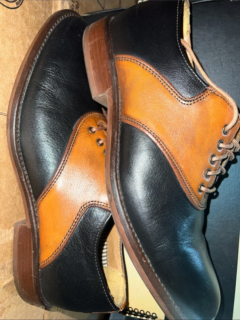 Johnston & Murphy Two-Tone Leather Derby Shoes - Black & Brown